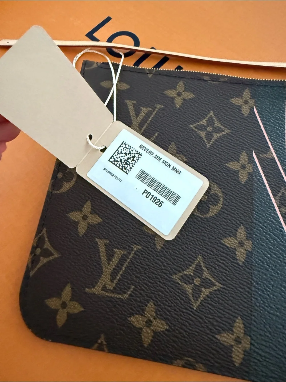 Louis Vuitton Brown Monogram Wristlet with Pink Stripe and Patch